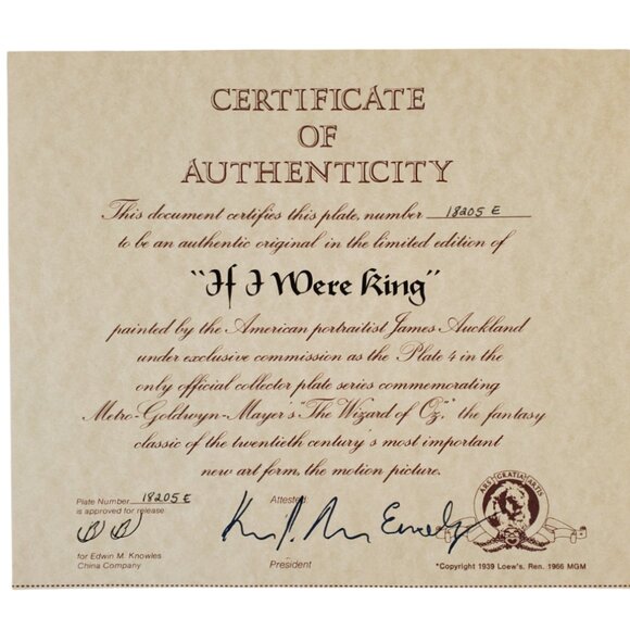 VTG Collector Plate "If I Were King" Wizard of Oz. Knowles China Co. 1978 - Picture 4 of 6